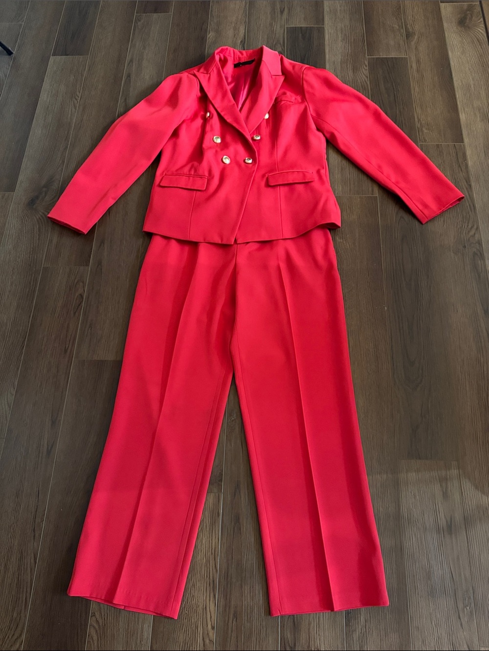 Red Double-Breasted Blazer & Wide-Leg Pants Set